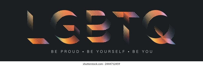 LGBTQ typography text creative design on back banner background, gay pride month concept, vector illustration   