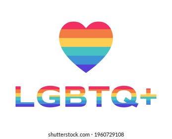 Plantilla de banner plano vector LGBTQ. Corazón arcoiris colorido y acrónimo del movimiento de lesbianas, gays, bisexuales, transgénero y gays. Tolerancia, igualdad de derechos para el concepto de afiche de personas gays y lesbianas.