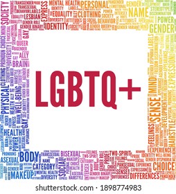 nube de palabras de ilustración vector LGBTQ+ aislada en un fondo blanco.