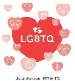 LGBTQ vector logo design.  line icon on heart shaped.
