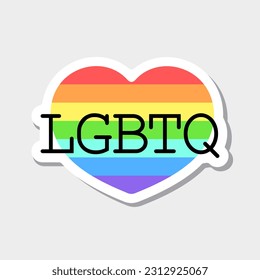 LGBTQ vector sticker. White template with rainbow colored heart and black lettering. Best for cards, print, mobile apps and web design.