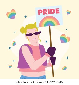 lgbtq woman image with pride signboard