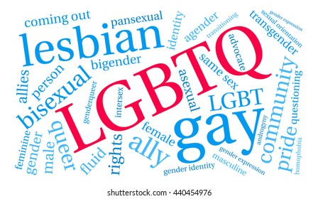LGBTQ word cloud on a white background. 