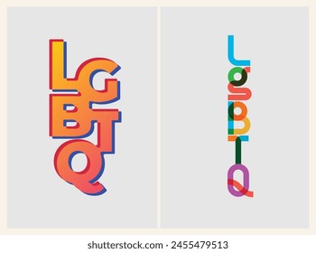 LGBTQ+ word lOGO banner vector illustration isolated on white background. INDIA Typography with Lesbian flag,  Gay Pride flag colors. B Bisexual flag. Transgender community pride. 