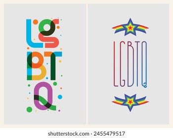 LGBTQ+ word lOGO banner vector illustration isolated on white background. INDIA Typography with Lesbian flag,  Gay Pride flag colors. B Bisexual flag. Transgender community pride. 