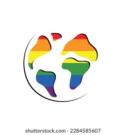 Lgbtq worldwide social movement symbol. Globe and pride flag colors illustration isolated on white background


