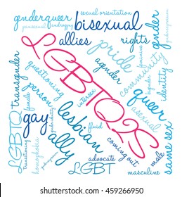 LGBTQ2S word cloud on a white background. 