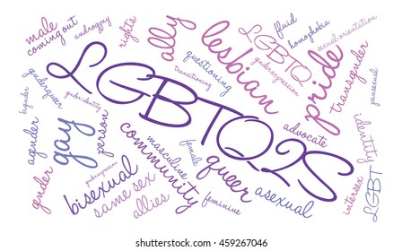 LGBTQ2S word cloud on a white background. 
