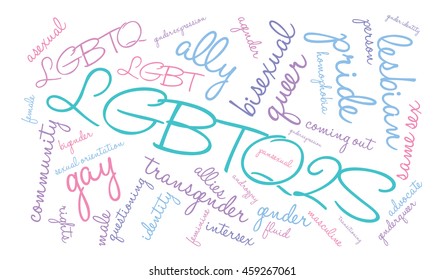 LGBTQ2S word cloud on a white background. 
