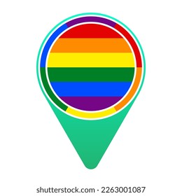 LGBTQA+ Pride Flag Circular Round Target Pin Green Map Pointer Location Mark Logo Icon Isolated on White Background