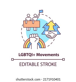 Lgbtqi movements concept icon. Organization and civil society. LGBT program abstract idea thin line illustration. Isolated outline drawing. Editable stroke. Arial, Myriad Pro-Bold fonts used