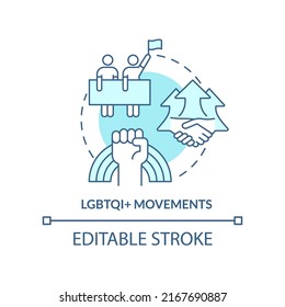 Lgbtqi movements turquoise concept icon. Organization and civil society. LGBT program abstract idea thin line illustration. Isolated outline drawing. Editable stroke. Arial, Myriad Pro-Bold fonts used
