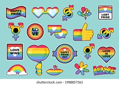 Lgbtqi Rainbow Pride Different Stickers Set Stock Vector (Royalty Free ...