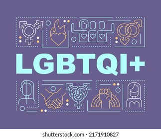 Banner de la palabra LGBTQI conceptos de morado oscuro. Comunidad. Identidad de género. Infografía con iconos editables en el fondo del color. Tipografía aislada. Ilustración vectorial con texto. Fuente Arial-Black utilizada