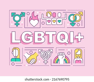 LGBTQI word concepts pink banner. Community. Gender identity. Infographics with editable icons on color background. Isolated typography. Vector illustration with text. Arial-Black font used