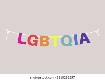 LGBTQIA garland colored with rainbow colors, Pride month decoration