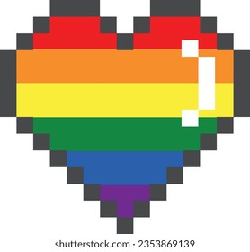 LGBTQIA plus flag inside a pixelart heart 