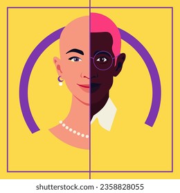 LGBTQIA. A portrait of a non-binary persona. Vector flat illustration 