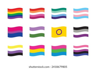LGBTQIA pride flag flat design icon set. Pride month concept.