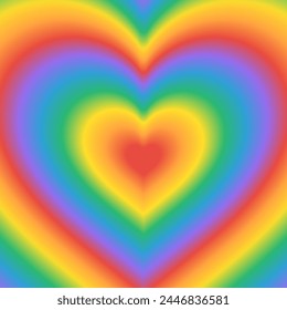 LGBTQIA Pride Flag Love. Rainbow blurred gradient heart in trendy Y2K style. Vector illustration for social media design template