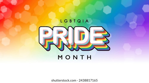 LGBTQIA Pride mit Progression Pride Flag Farben. Regenbogengradient mit Bokeh. Vektor-Illustration für Web-Anzeigen, Banner und Hintergrund.