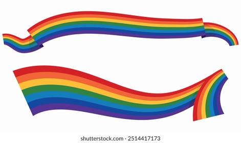 LGBTQIA+ Wavy Ribbons Set. Pride Vector. Rainbow Colors Design Shape.