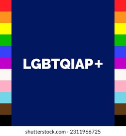 Afiche de texto LGBTQIAP+. Tipografía LGBTQIAP+ con colores de bandera del Orgullo LGBT. Gay Lesbiana Bisexual Transexual Transexual Gay Intersexual Asexual
