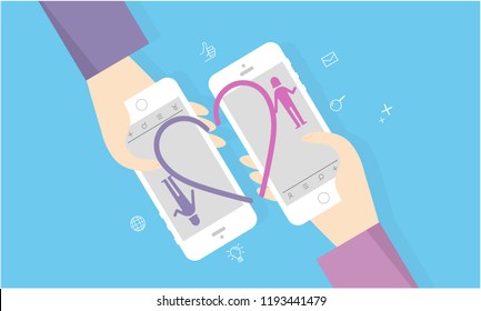 Lgbtq,online Dating Matching Image, Mobile, Apps, Vector Illustration 3