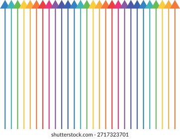 Lápis, paleta, setas finas coloridas em estilo LGBT
