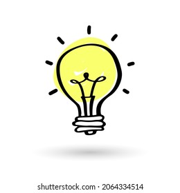 Lght bulb ON - hand drawn icon. Symbol of idea. Lamp sketch. Lightbulb doodle vector illustration.