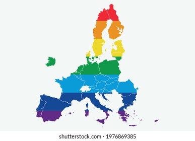 LGTBI flag on the map of the European Union.