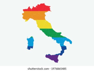 LGTBI flag on the map of Italy.