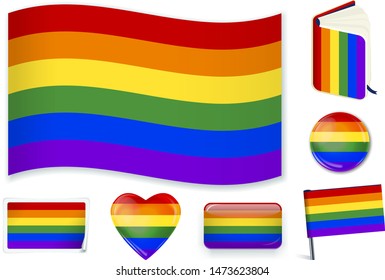 LGTBI flag. Vector illustration. 3 layers. Shadows, flat flag, lights and shadows. Collection of world flags. Accurate colors. Easy changes.