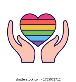 Lgtbi Heart Over Hands Fill Style Icon Design, Pride Day Sexual Orientation And Identity Theme Vector Illustration