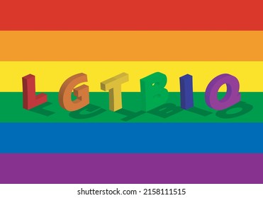 LGTBIQ en 3D en letras sobre la bandera LGTBIQ