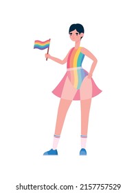 lgtbq woman in tutu holding a flag