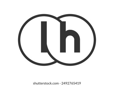 LH business company emblem with outline rounds and letters l h. Logo template of two merged circles for brand identity, logotype. Vector Infinity symbol  and technology sign.