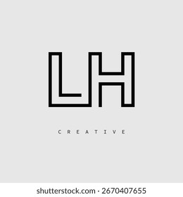 Logotipo de letra criativa LH - Monograma de linha mínima em contorno preto para design de identidade de marca moderno.