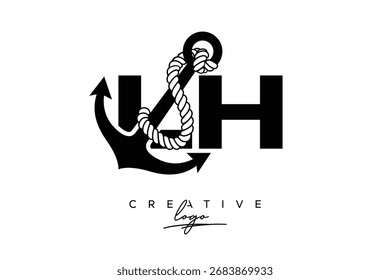 LH Creative Monogram Latter Logo with Anchor and Rope Design