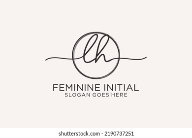 LH handwriting logo with circle template vector logo of initial signature, wedding, fashion, floral and botanical with creative template.