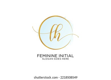 Logotipo de escritura a mano LH con plantilla de círculo, firma vectorial, boda, moda, floral y botánica con plantilla creativa.