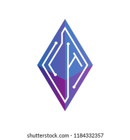 LH Initial letter block chain logo icon vector template. Looping mono line circuit letter on rhombus cube logo