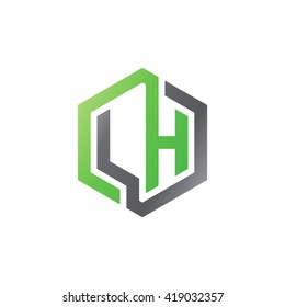 LH initial letters looping linked hexagon logo black green