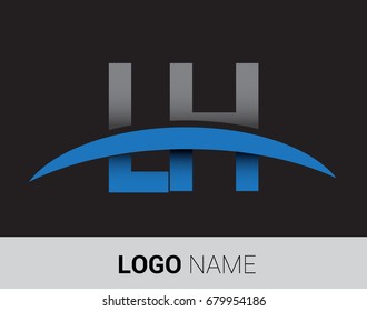 LH initial logo company name colored grey and blue swoosh design.