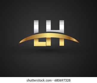 LH initial logo company name colored gold and silver swoosh design. vector logo for business and company identity.

