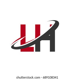 LH initial logo company name colored red and black swoosh design, isolated on white background. vector logo for business and company identity