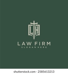 LH initial monogram for law firm with sword and shield logo image