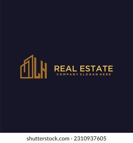 LH initial monogram logo for real estate with building style