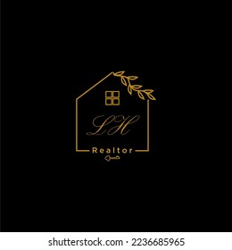 Logotipo inicial de inmobiliaria LH con diseño de hogar creativo
