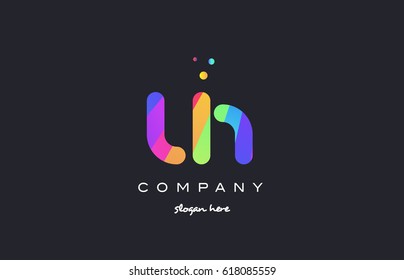 lh l h  creative rainbow green orange blue purple magenta pink artistic alphabet company letter logo design vector icon template